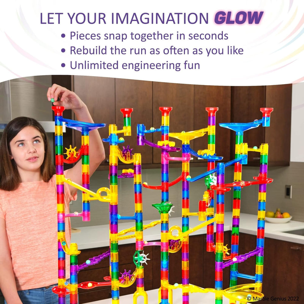 Marble Genius space-theme elements inspire imaginative STEM-style setups.
