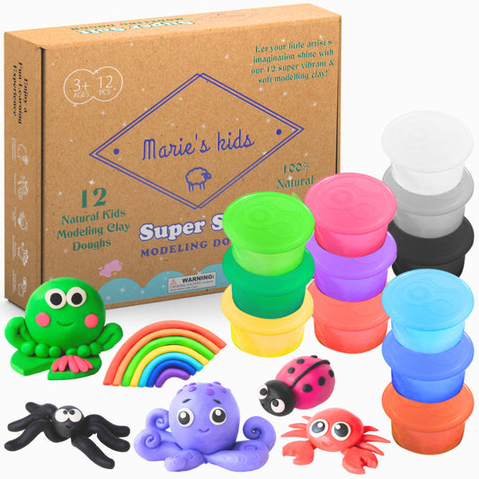 Marie’s Kids Modeling Clay 12 colors close-up, vibrant and safe for little hands.