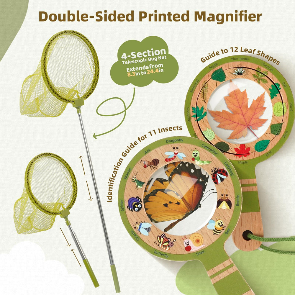 Marlrin Bug Catcher Kit wooden magnifying glass for close-up inspection