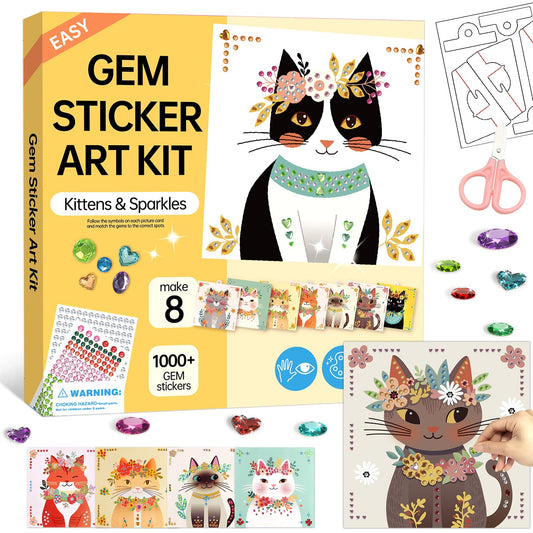 Marlrin Cats Crafts kit cover with vibrant gems for kids ages 4-8.