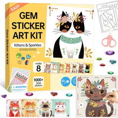 Marlrin Cats Crafts kit cover with vibrant gems for kids ages 4-8.