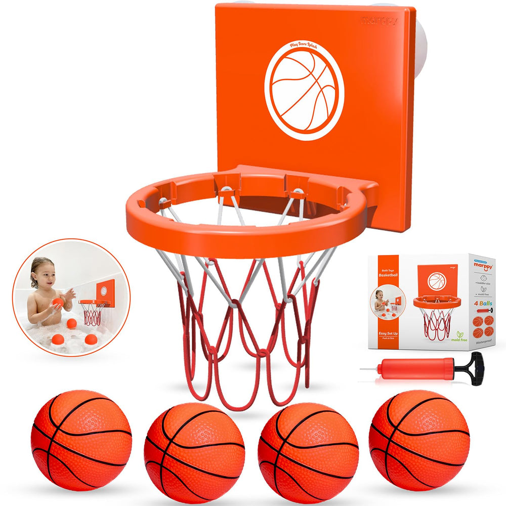 MARPPY bathtub basketball hoop securely attaches to tub for mess-free bath play.