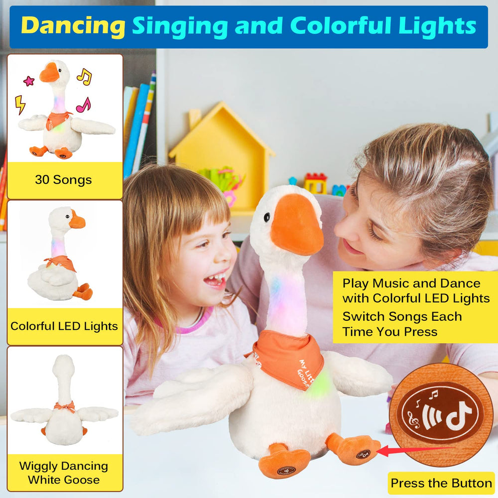 Marsjoy goose wings flap and neck twist for dynamic play.
