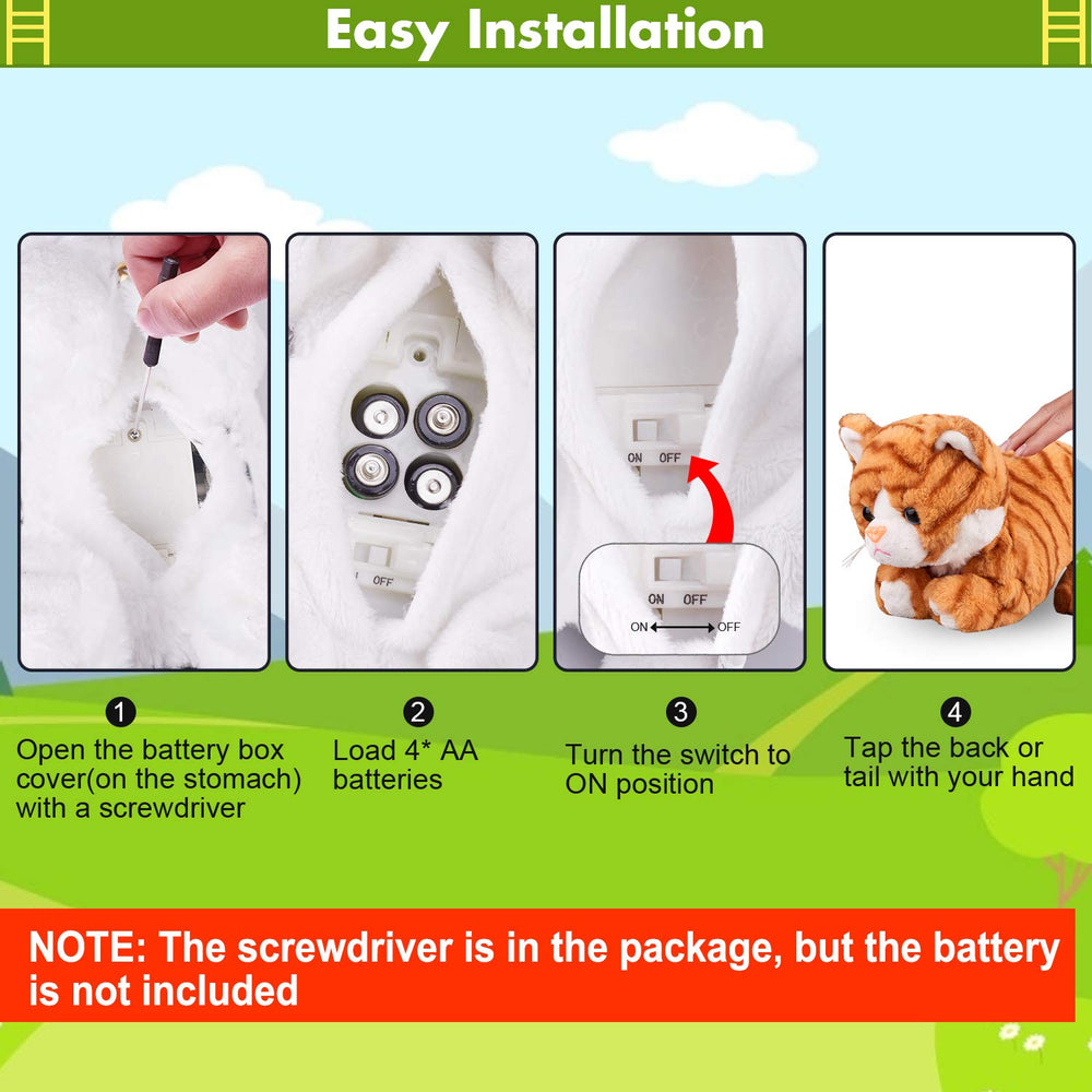 Marsjoy Pattern Yellow Plush Cat movements displays eight actions for interactive fun