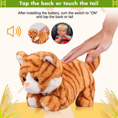 Marsjoy Pattern Yellow Plush Cat tail-interaction shows touch control during play