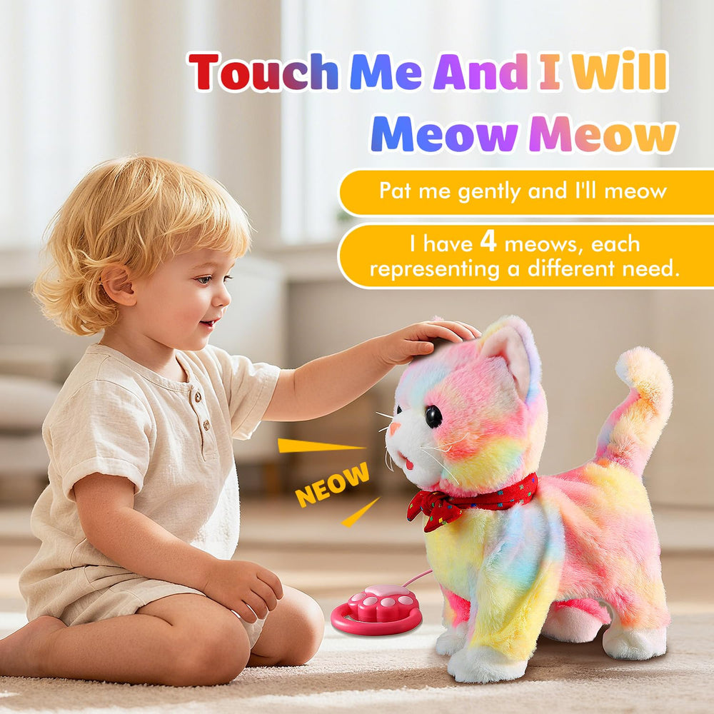 Marsjoy Rainbow Walking Cat Toy voice-repeating feature encourages speech.