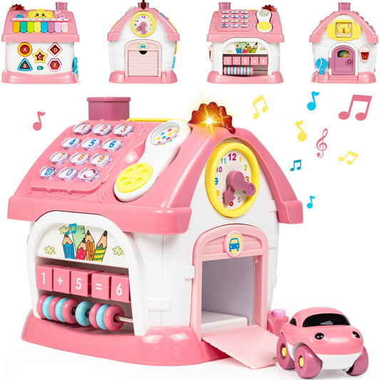 Marstone 8-in-1 Learning House front view promotes interactive play and bright lights for toddlers.