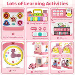 Marstone 8-in-1 Learning House play area shows varied activities supporting early skills.