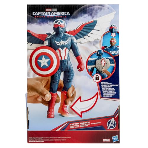 Marvel Captain America flight mode wings activation for dynamic aerial play.