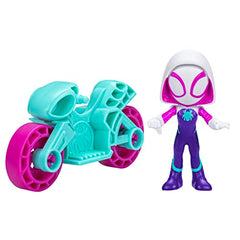 Hasbro Ghost Spider figure on a motorcycle, ideal for action-packed scenes.