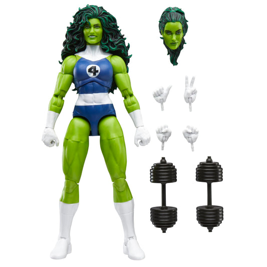 Marvel Legends She-Hulk action figure in dynamic pose showcasing premium articulation for display