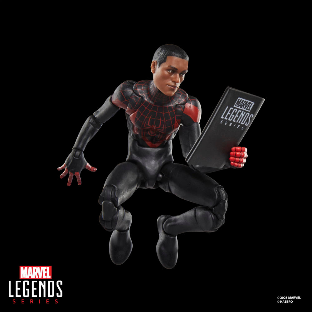 Marvel Legends Ultimate Miles Morales includes a plastic comic book accessory for display storytelling.