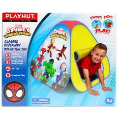 Official Marvel Spidey tent includes a beach-themed superhero door hanger for extra fun.