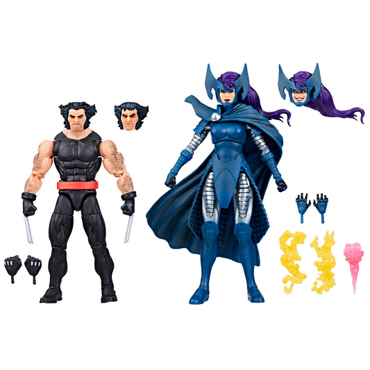 Marvel Legends Wolverine and Psylocke 50th anniversary figures in a display-ready window box.