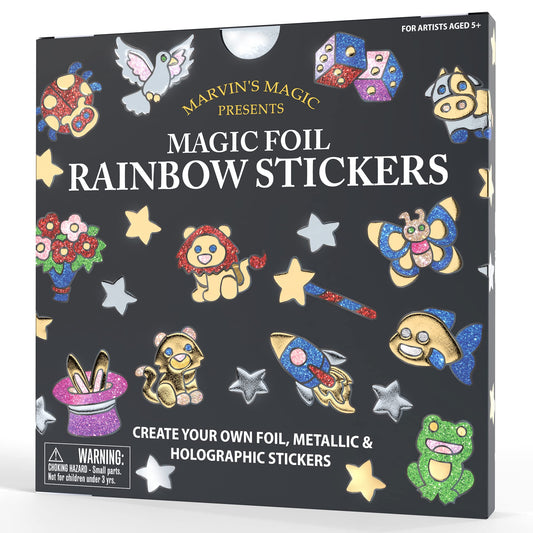 Marvin's Magic Rainbow Stickers pack features vibrant foil designs for kids' crafts and scrapbooks.