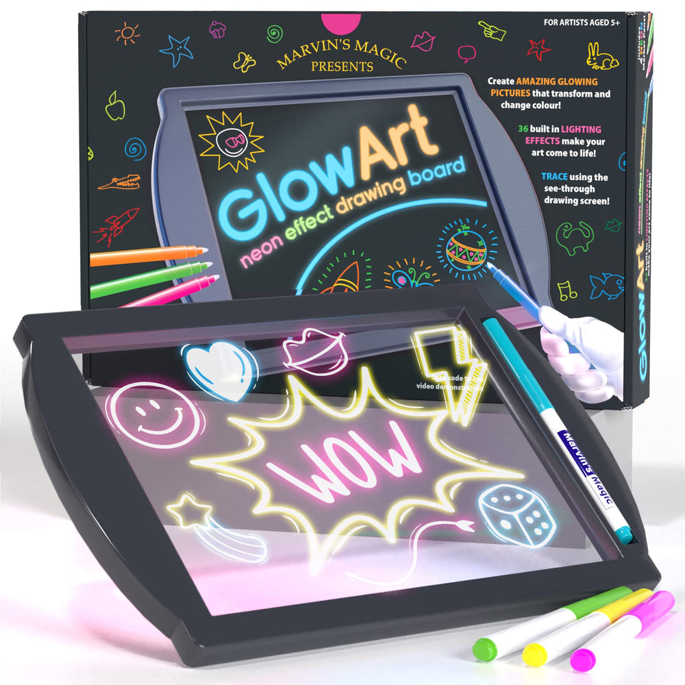 Marvin's Magic Glow Art LED-doodle board with built-in stand for easy drawing.