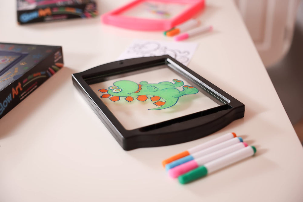 Marvin's Glow Art neon pens illuminate bold colors for mess-free tracing.