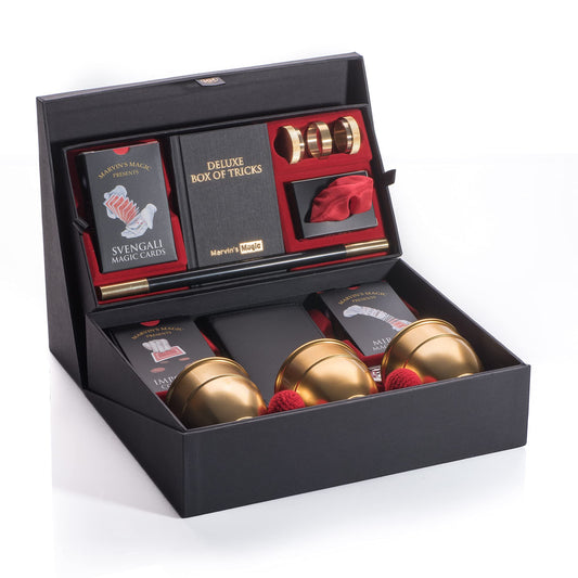 Marvin’s Magic Signature Deluxe Box of Tricks presentation with premium packaging and organized props