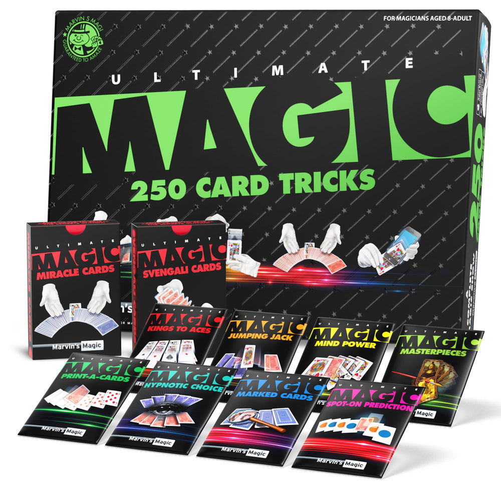Marvin's Magic Ultimate 250-card tricks set cover for curious beginners.