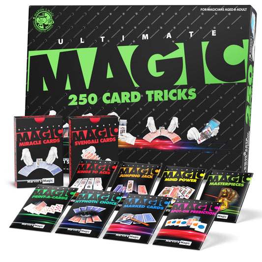 Marvin's Magic Ultimate 250-card tricks set cover for curious beginners.
