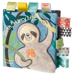 Mary Meyer Taggies Molasses Sloth soft cloth book cover with cute applique for baby snuggle.