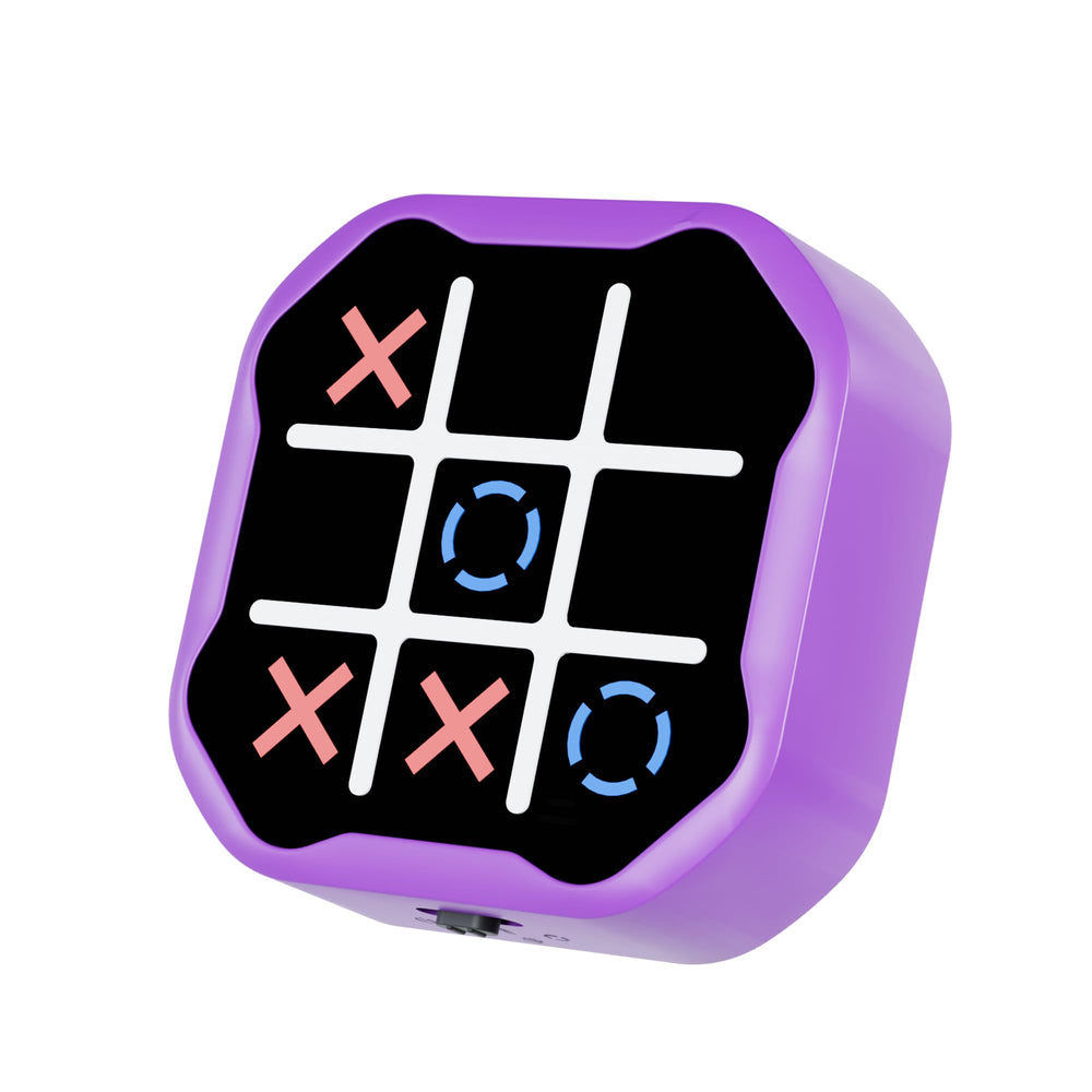 MASSRT 3-in-1 electronic Tic Tac Toe handheld in purple for on-the-go play