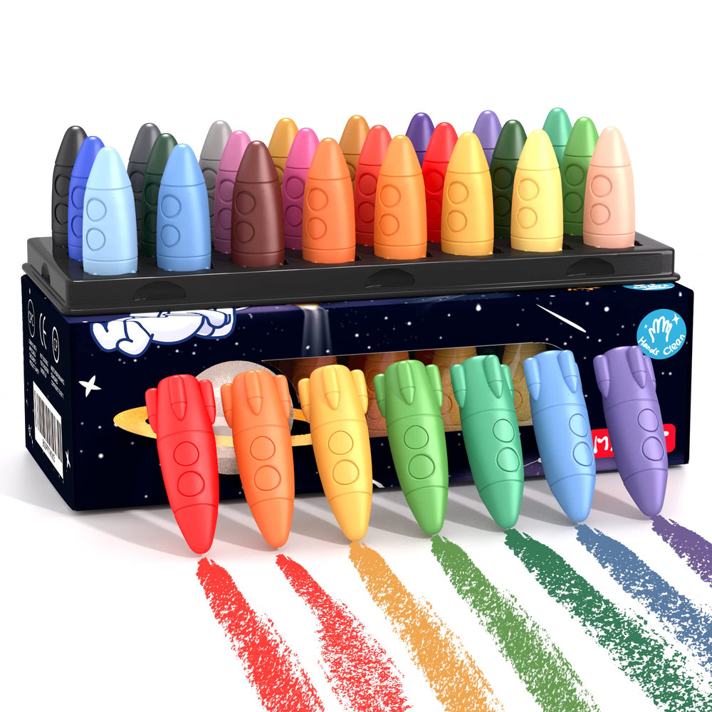 MASSRT Space Crayons with rocket grip for easy toddler holding and mess-free coloring