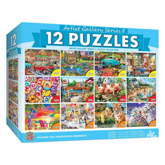MasterPieces 12-pack landscape puzzles with 100pc pieces for quick family challenges