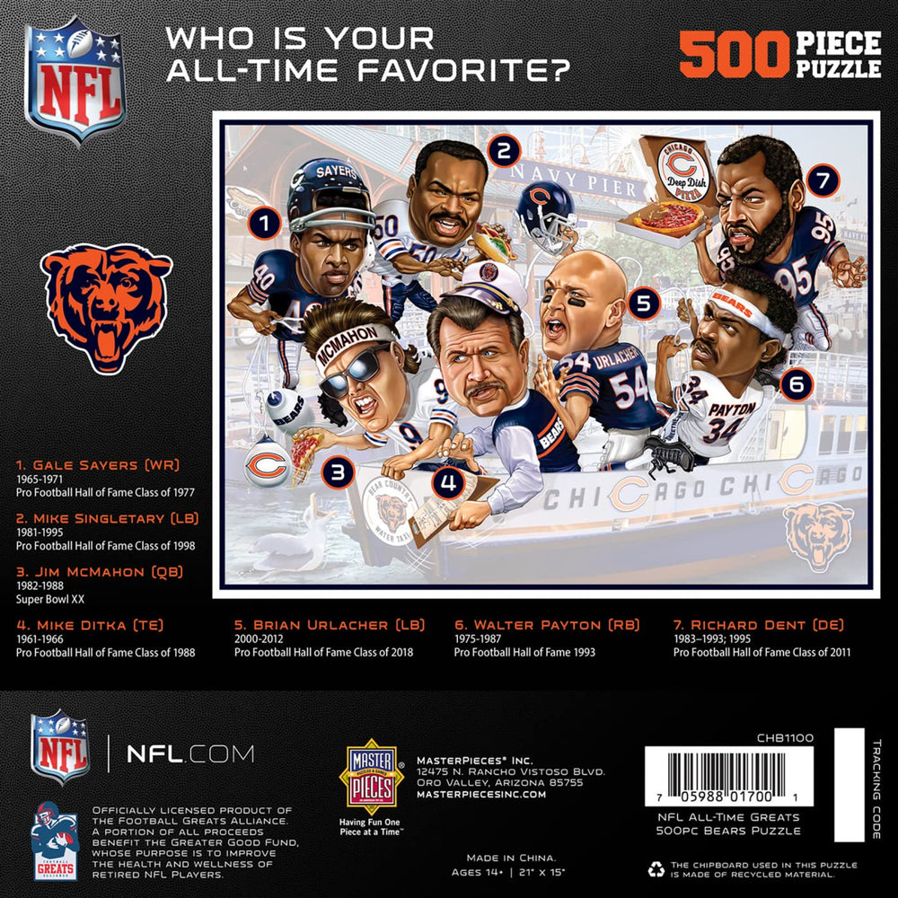 Masterpieces Chicago Bears bold colors puzzle with high-contrast graphics, engaging solving