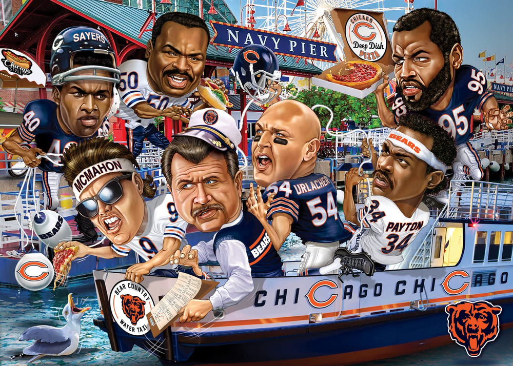 Masterpieces Chicago Bears caricatures puzzle art with bold colors, ideal for display