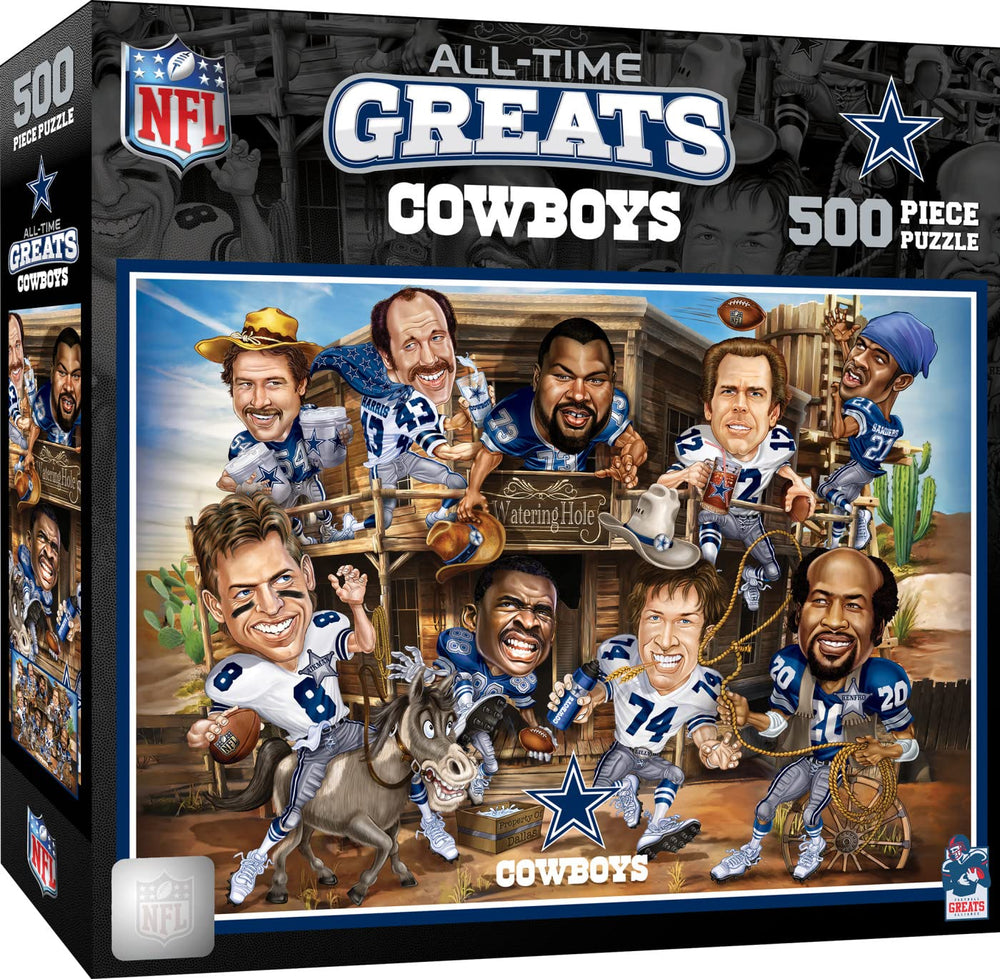 MasterPieces Dallas Cowboys All-Time Greats puzzle cover with bold team artwork for fans