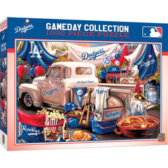 MasterPieces Dodgers Gameday puzzle highlights bold team colors for engaging family entertainment.