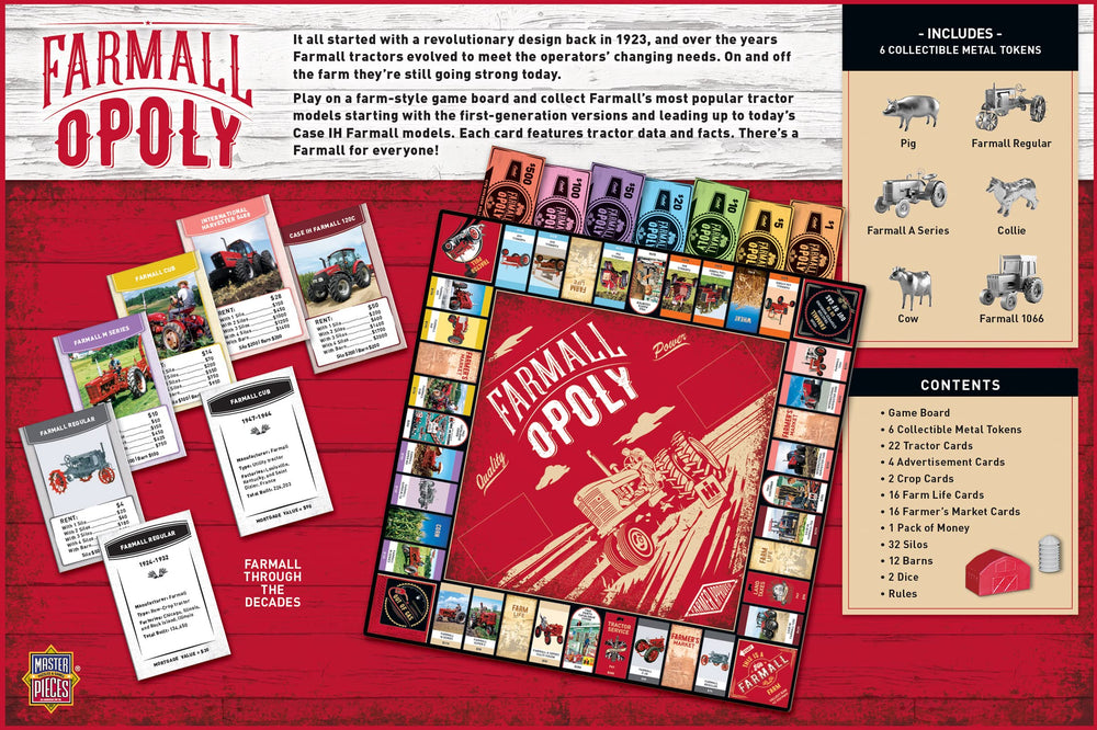 MasterPieces Farmall Opoly close-up of a vibrant game board highlighting the farm theme.
