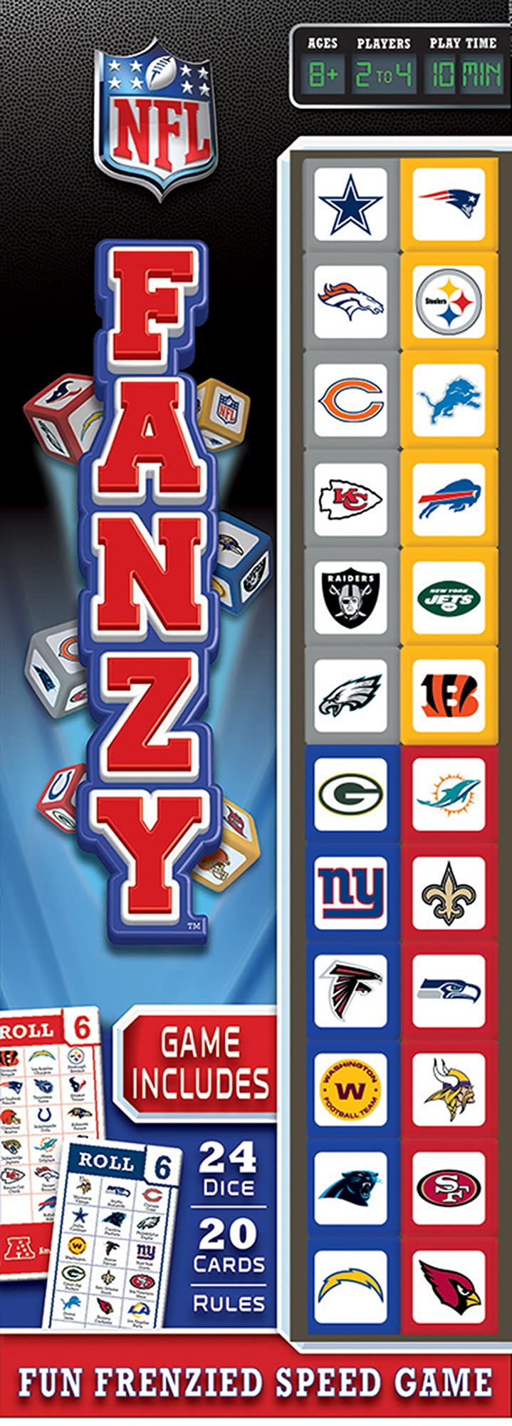 Masterpieces NFL Fanzy dice game dice in action for quick, engaging rounds.