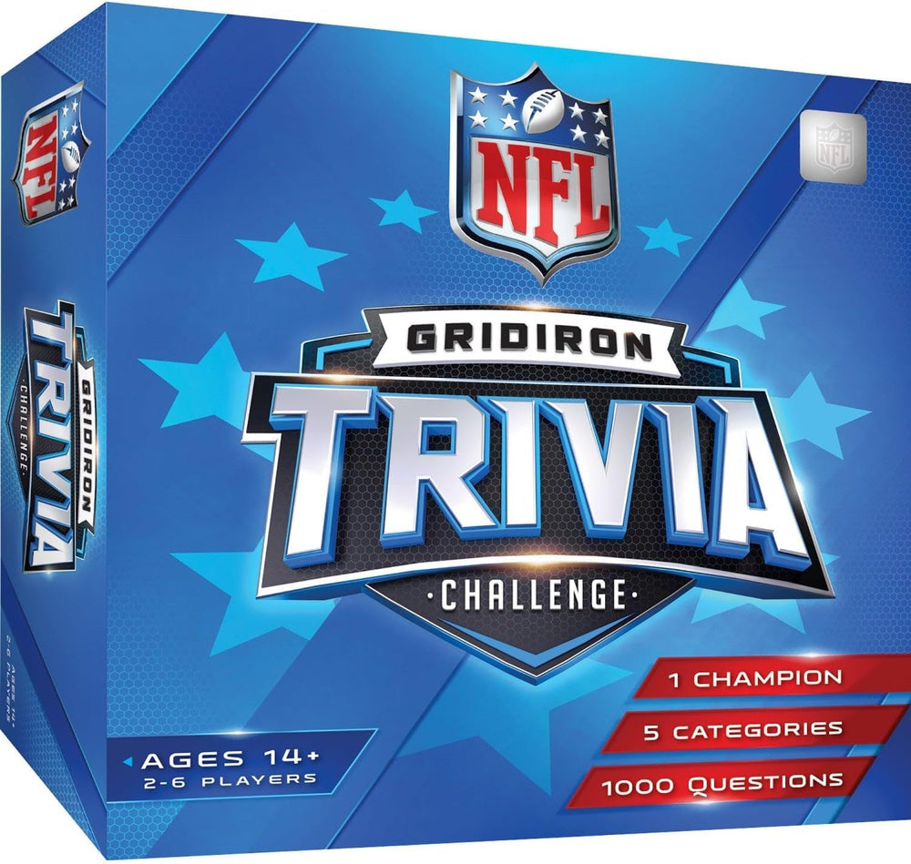 Masterpieces NFL Gridiron Trivia board on table for family game night.