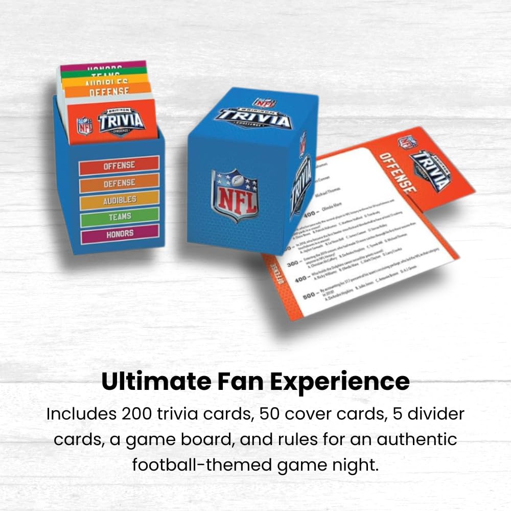Masterpieces NFL Gridiron Trivia cover cards arrangement for setup.