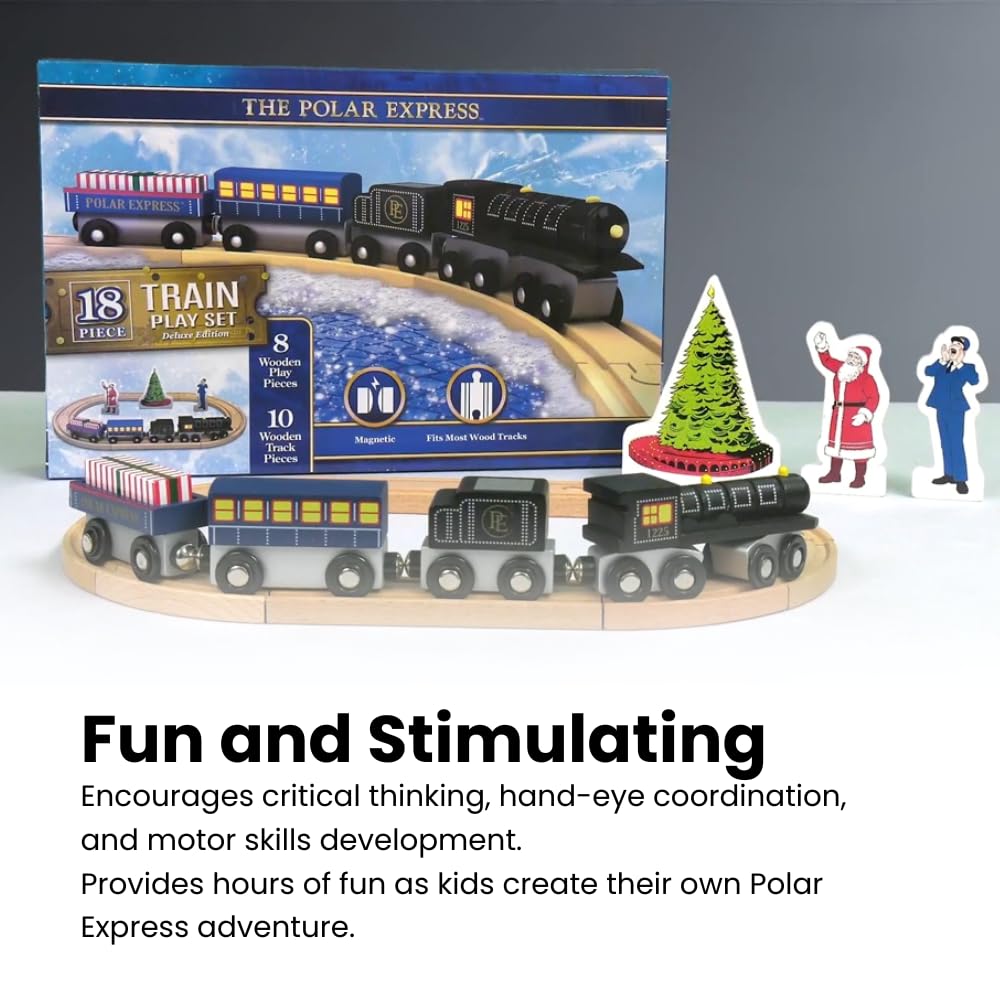 MasterPieces Polar Express 1-inch track compatibility supports expansion with other wooden sets.