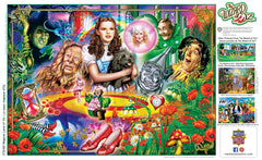 Masterpieces Scarecrow Tin Man Lion in forest scene puzzle.