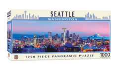 MasterPieces Seattle panoramic 1000-piece puzzle—Space Needle skyline for family or solo challenge.