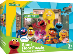 Masterpieces Sesame Street Best Friends 36pc puzzle setup with vibrant artwork for family fun.