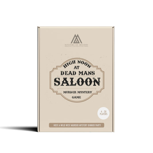 Masters of Mystery West Saloon Scene—immersive adult party game for groups.