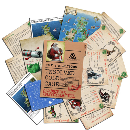 Masters of Mystery Where is Santa? box with clues for family detective play