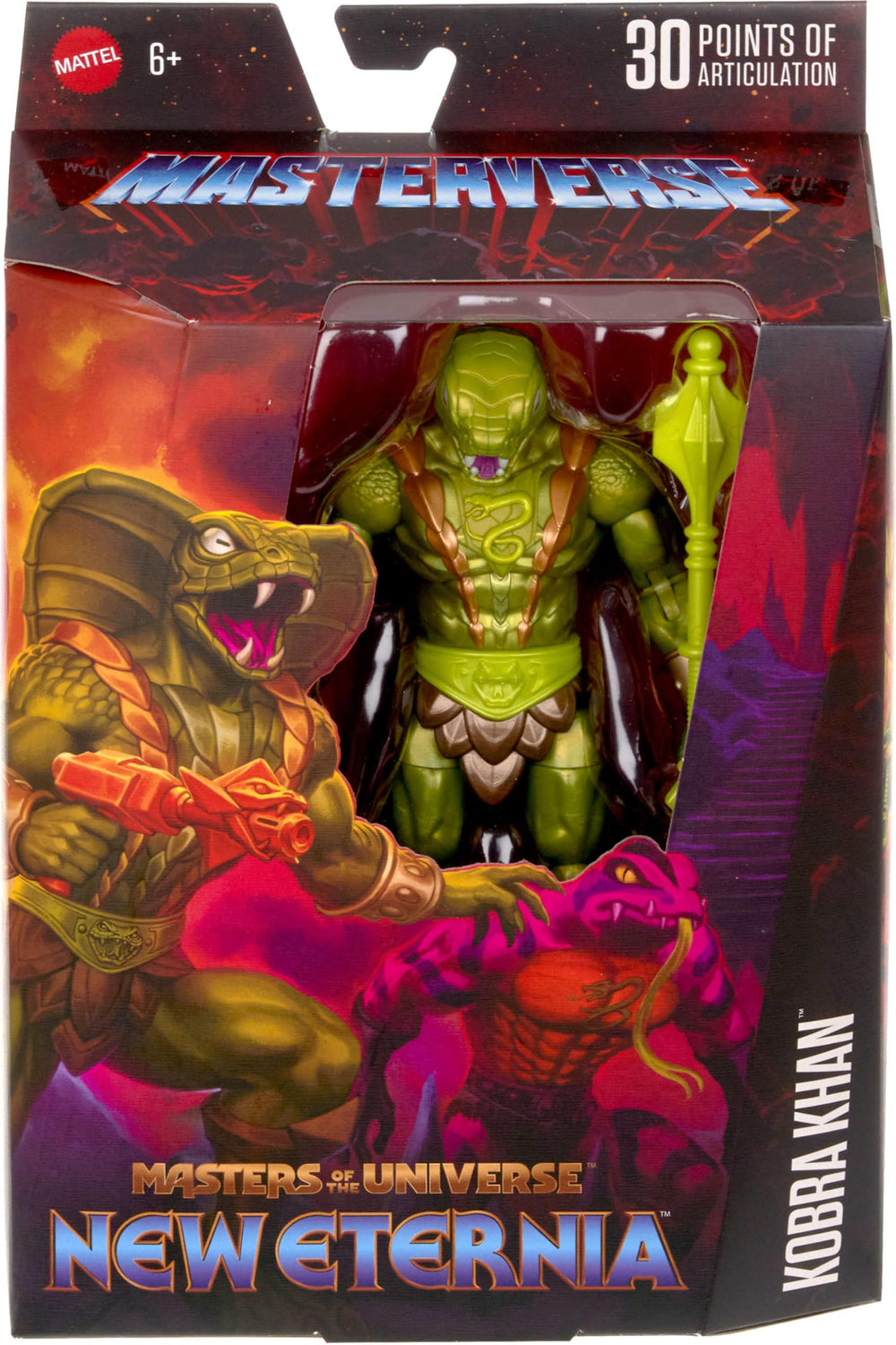 Masters of the Universe Masterverse Kobra Khan figure includes accessories for dynamic posing and storytelling.