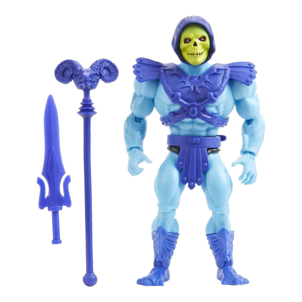 Masters of the Universe Skeletor figure front view highlighting poseable joints for dynamic play