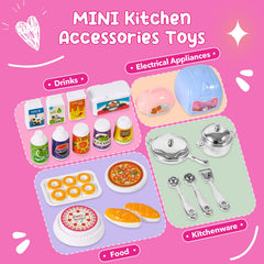 Mastom kids kitchen playset openable cabinets and hooks encourage tidy storage during play.