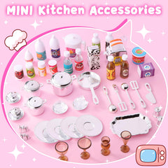 Mastom Kitchen Playset storage cabinet helps organize dollhouse kitchen items.