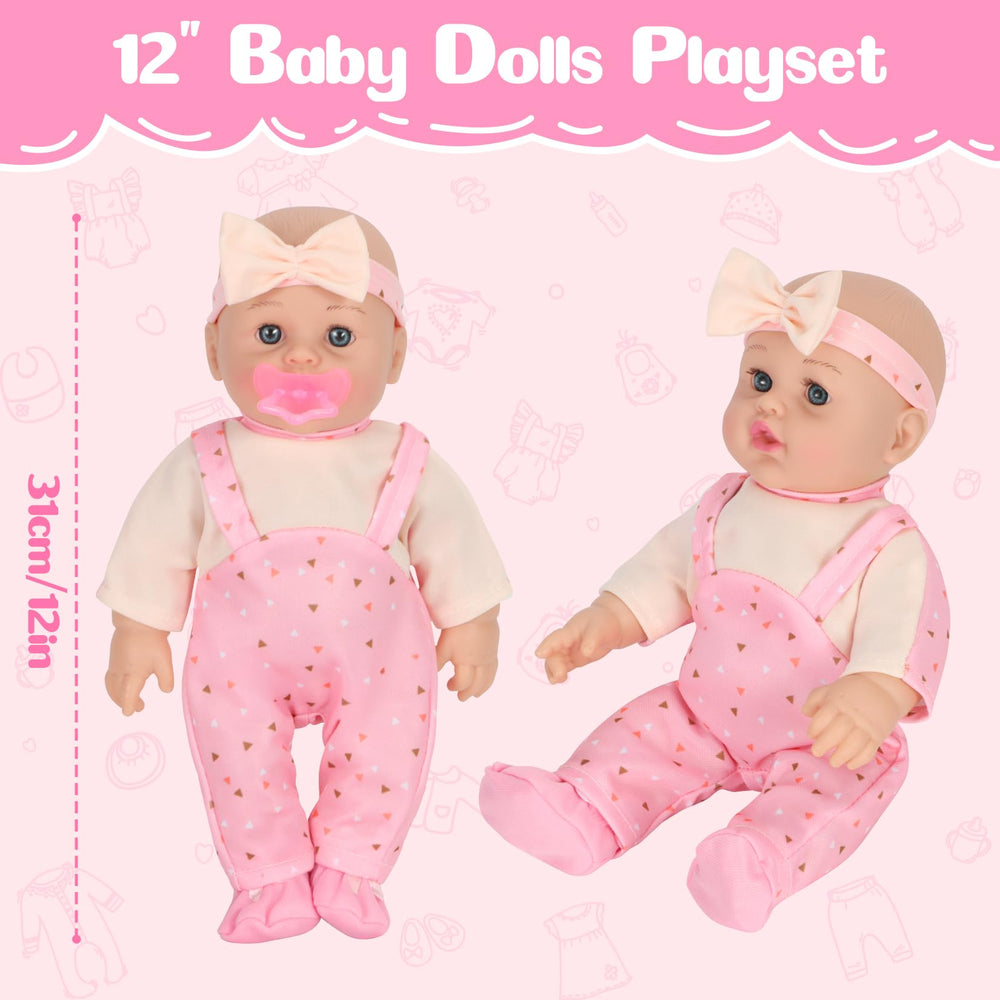 Mastom pink floral backpack keeps doll accessories organized during playtime.