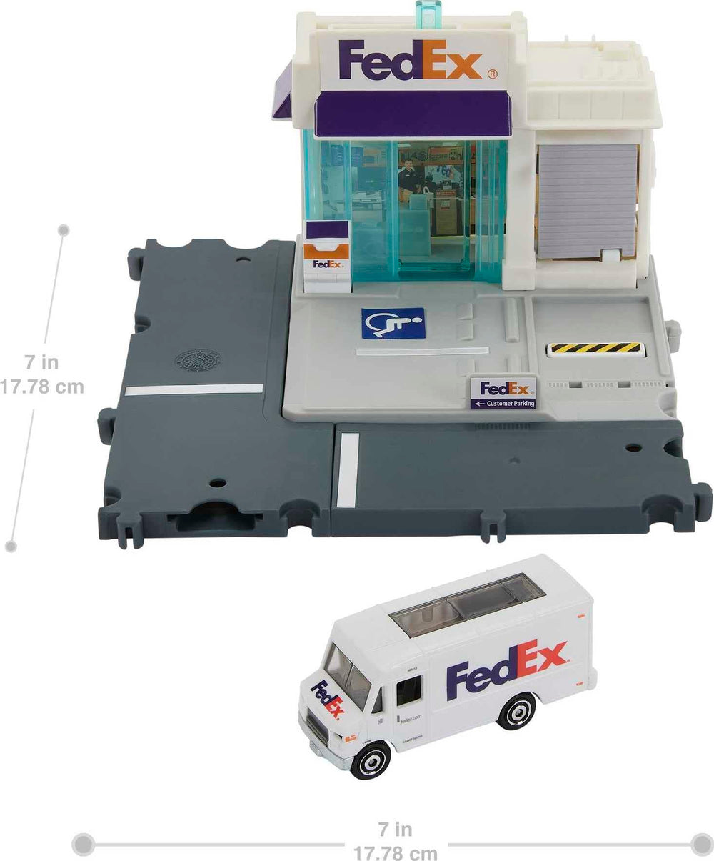 Matchbox Action Drivers FedEx Package Center detailed signs promote realistic warehouse role-play