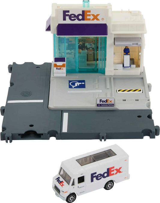 Matchbox Action Drivers FedEx Package Center front view for imaginative logistics play