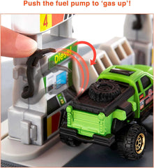 Matchbox fuel price display can be adjusted for pretend fueling scenarios.